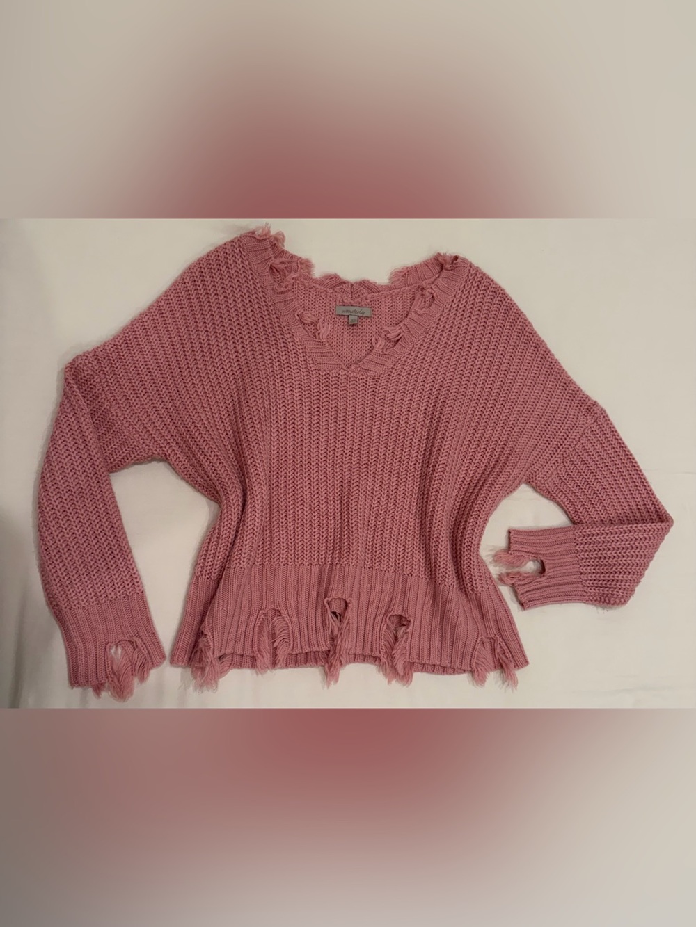 Distressed V-Neck Chunky Knit Sweater